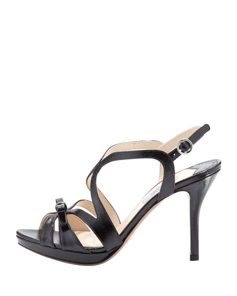 prada vernice saffiano strappy bow sandal|Prada leather sandals.